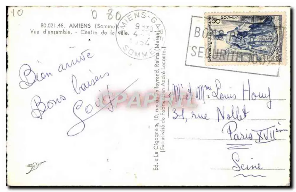 Amiens — Visão geral — Centro da cidade — Editor « La Cigogne » - Verso
