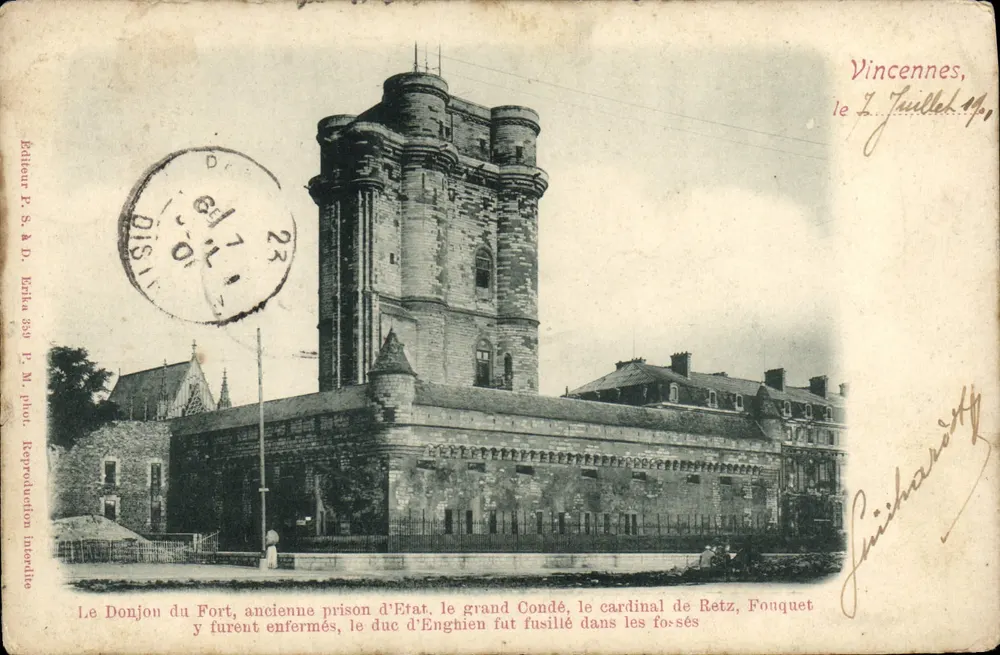 O Donjon do Forte — antiga prisão estatal em Vincennes — editor P. S. & D. Erkla, n°339 - Frente