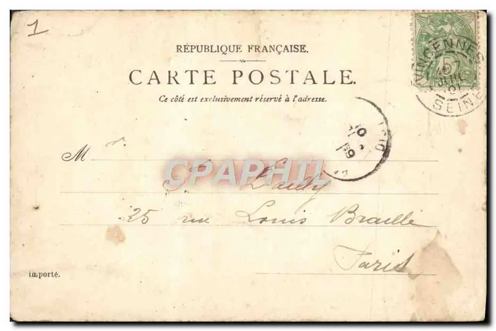 O Donjon do Forte — antiga prisão estatal em Vincennes — editor P. S. & D. Erkla, n°339 - Verso