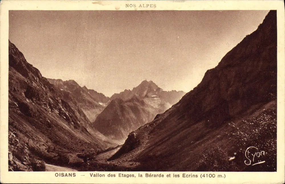 Oisans — Vallon des Etages, die Bérarde und die Ecrins (4100 m.) — Verlag R. Girard, Grenoble - Vorderseite