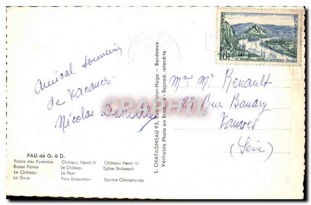 Pau — Vista panorâmica e monumentos — L. Chatagnéau, 92 - Verso