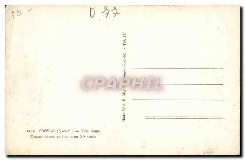Casa romana anterior ao século XI — Provins (S.-et-M.) — Ville Haute — Editor E. Mignon, n° 1149 - Verso