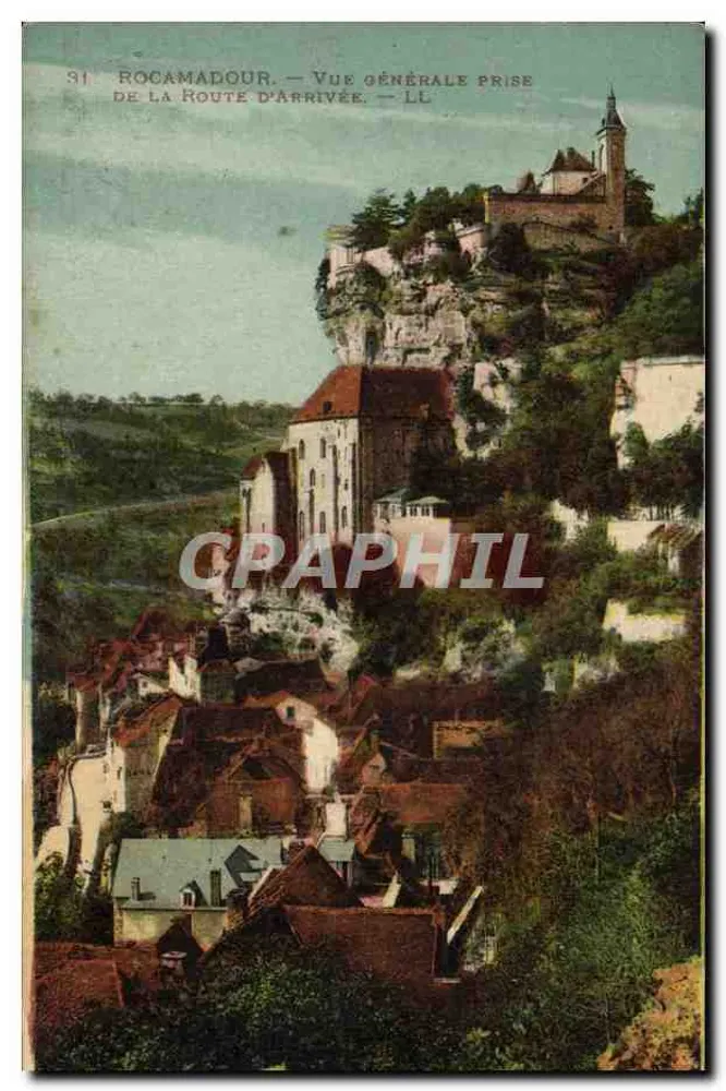Rocamadour — Vista general tomada desde la carretera de llegada — LL - Anverso