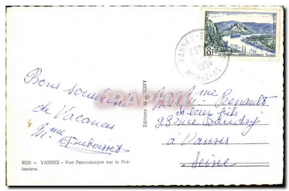 VANNES - Vista panorâmica da Prefeitura — Edições G. MIGNIGNY, n° 9029 - Verso