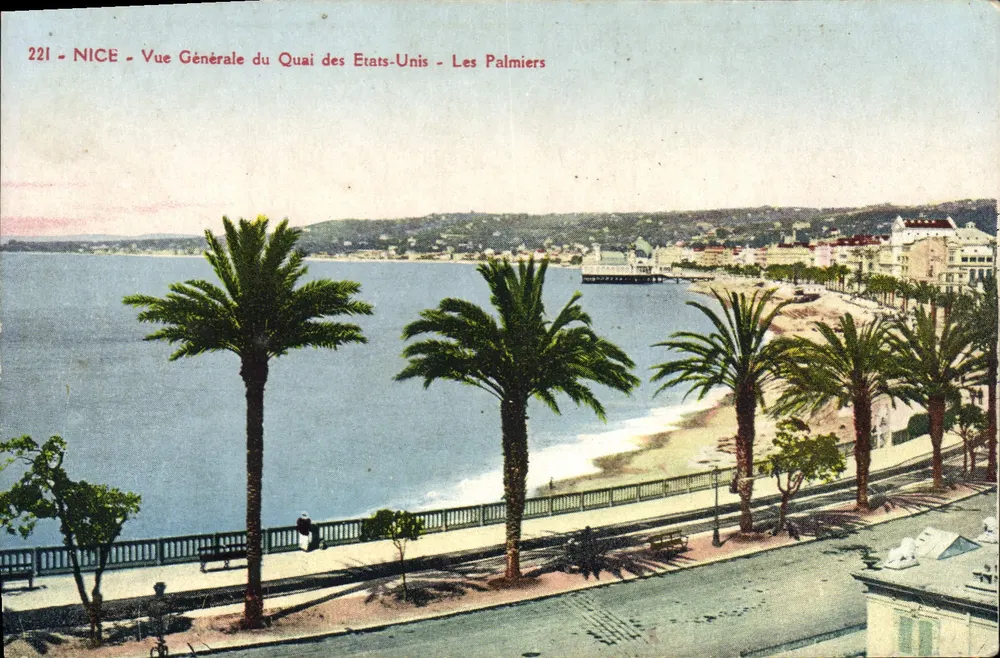 NICE - Allgemeiner Blick auf den Quai des États-Unis - Die Palmen — Verlag Baylone Frères, Nr. 221 - Vorderseite
