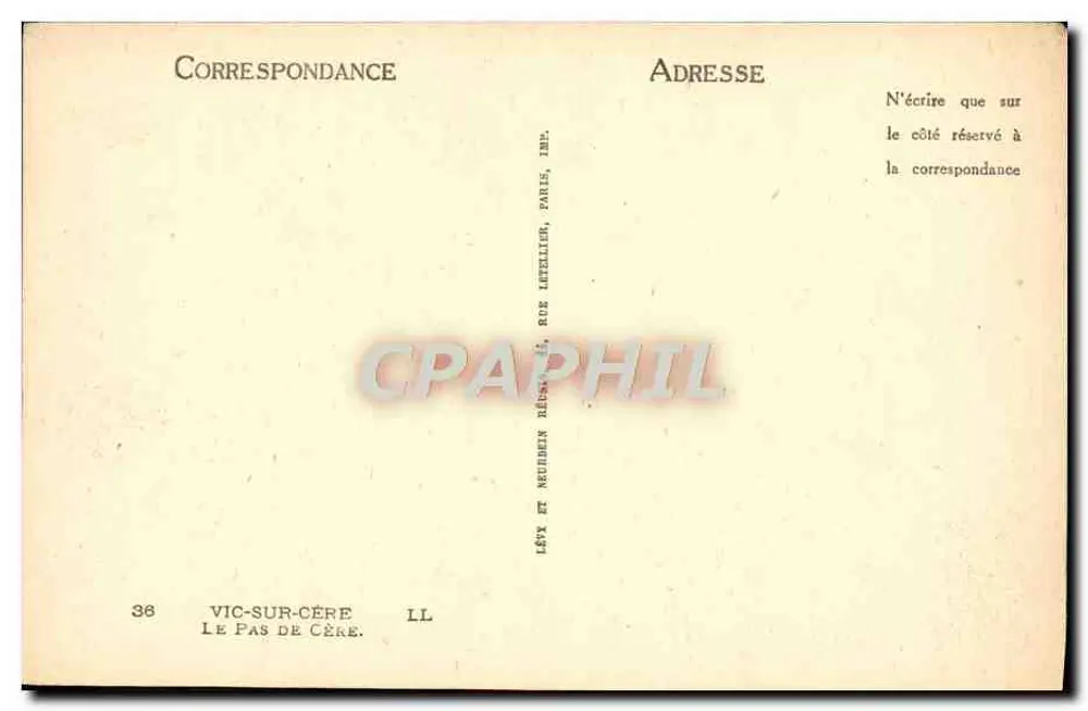 Le Pas de Cère — Vic-sur-Cère — Éditeur Lévy et Neubert, Paris - Verso