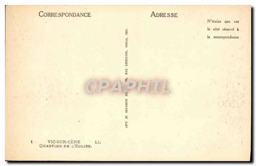 Vic-sur-Cère — Bairro da Igreja — Editor Levy e Neugardien, Paris - Verso
