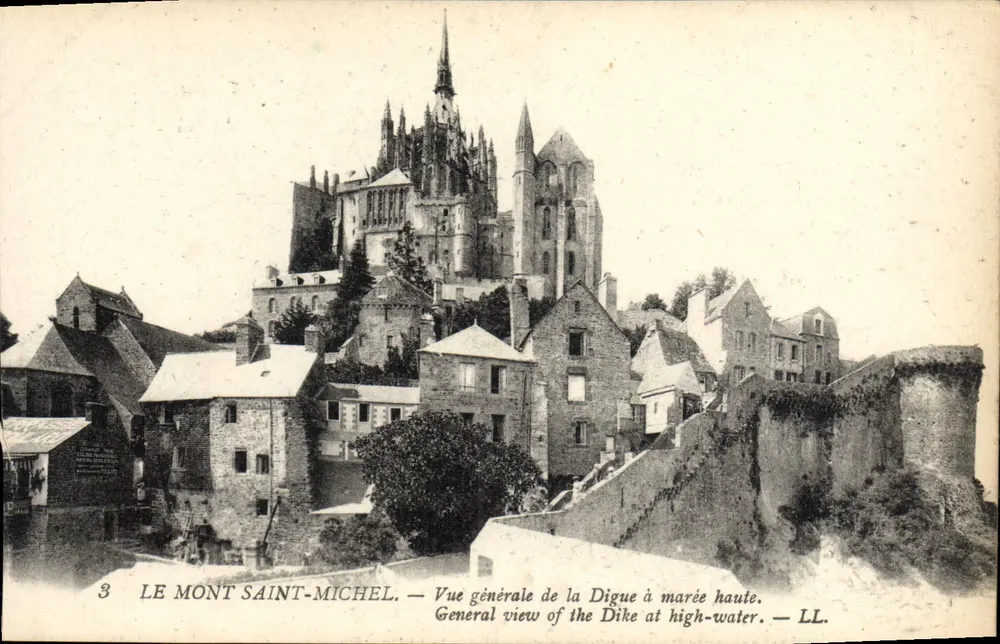 Mont Saint-Michel — Allgemeiner Blick auf die Zugangsbrücke bei Ebbe — LL - Vorderseite