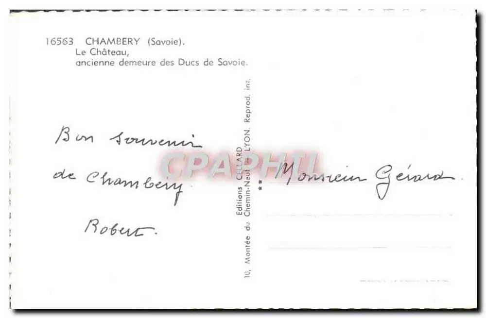 Chambery — O Castelo, antiga residência dos Duques de Saboia — Éditions Cerrard, Lyon - Verso