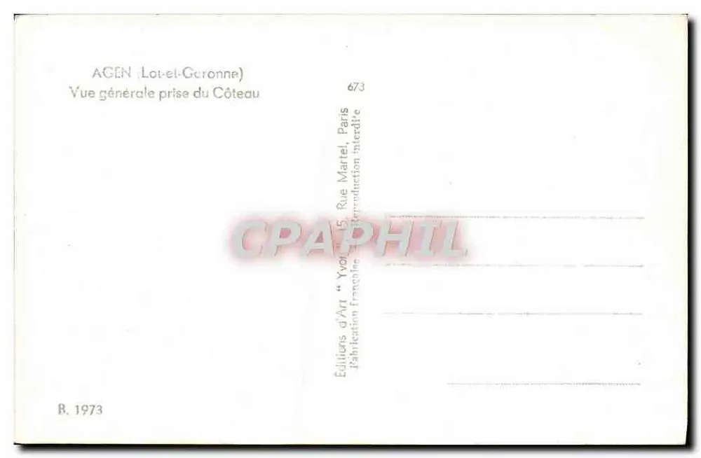 Agen (Lot-et-Garonne) — Vista geral tirada do Côteau — Edições d'Art, Paris - Verso
