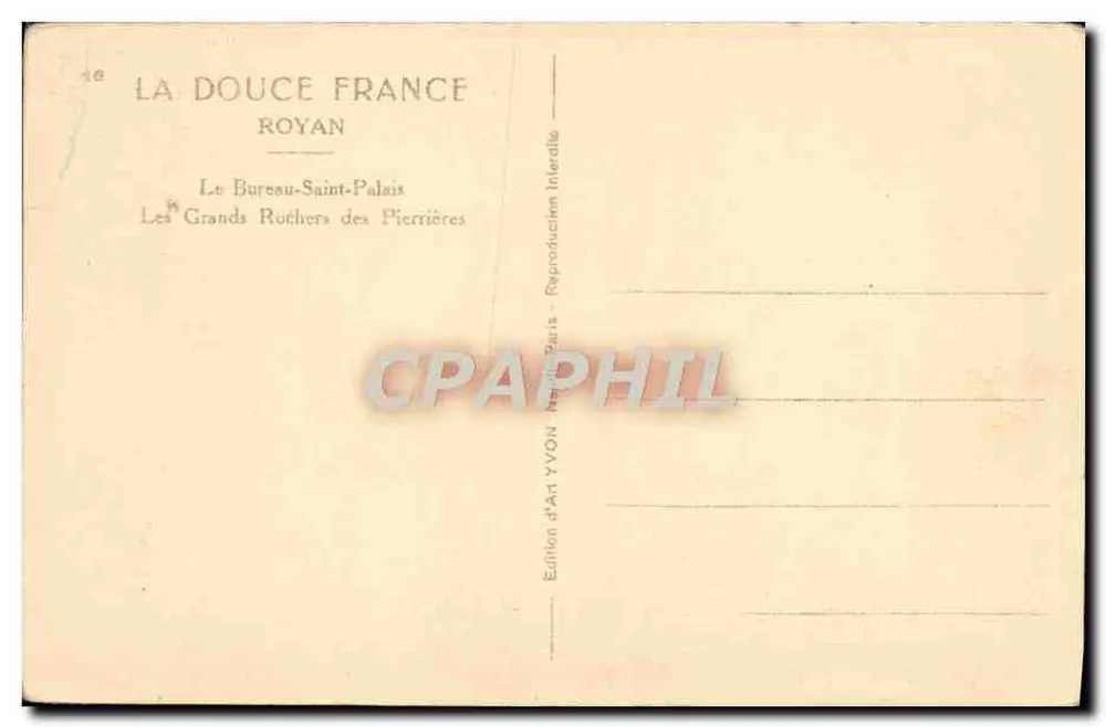Die Großen Felsen der Pierrières — Royan — Kunstausgabe YVON, Paris - Rückseite
