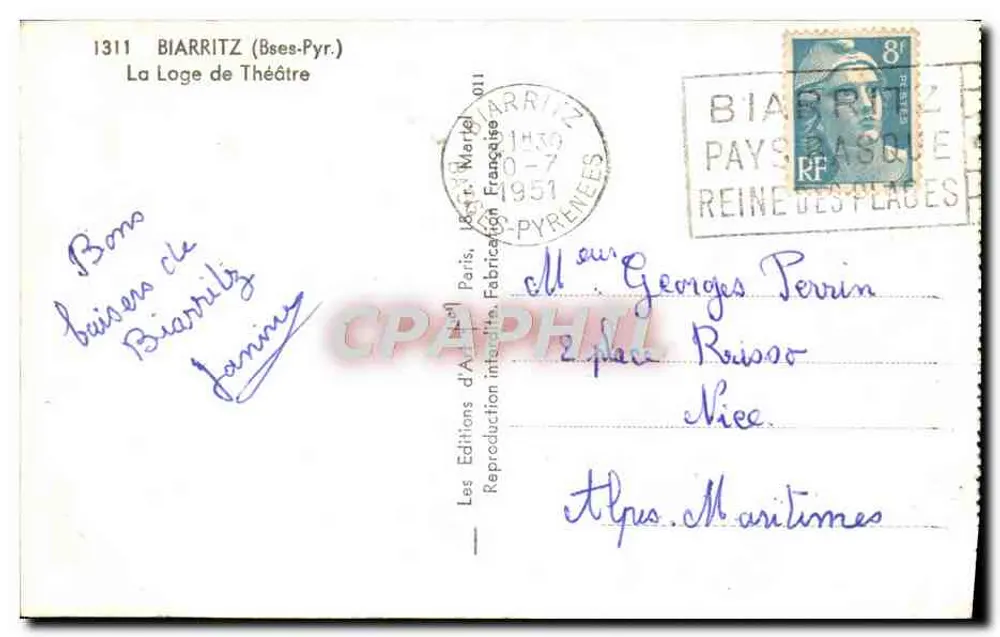 Biarritz — La Loge de Théâtre — Yvvon - Verso