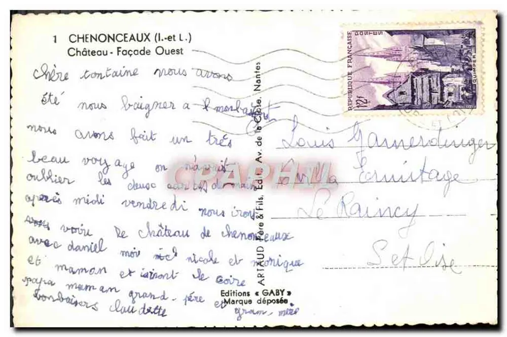 Castelo de Chenonceau — Fachada Oeste — Éditions GABY - Verso