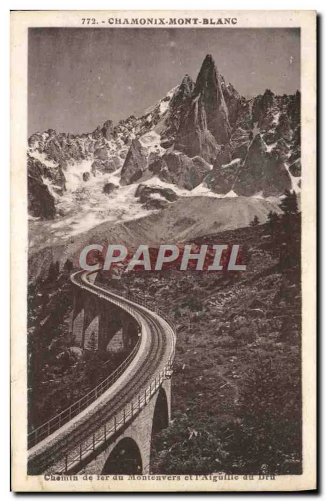 Chamonix-Mont-Blanc — Montenvers-Bahn und Aiguille du Dru — L. Morand, phot.-edit., Mâve (Haute-Savoie) - Vorderseite