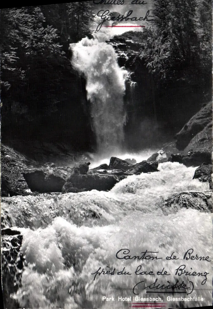 Cascata do Giessbach — Cantão de Berna perto do lago de Brienz (Suíça) — Park Hotel Giessbach, Giessbachfälle - Frente