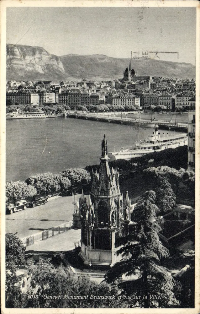 Genf. Monument Brunswick und Blick auf die Stadt — Ausgabe Jäger, Nr. 6033 - Vorderseite