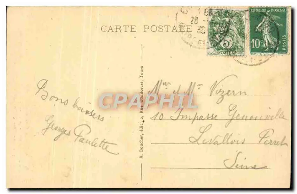 Restos do Castelo feudal de CINQ-MARS (I.-et-L.) — Vista interna — A. Boucher, editor 2, Rue Condorcet, Tours - Verso