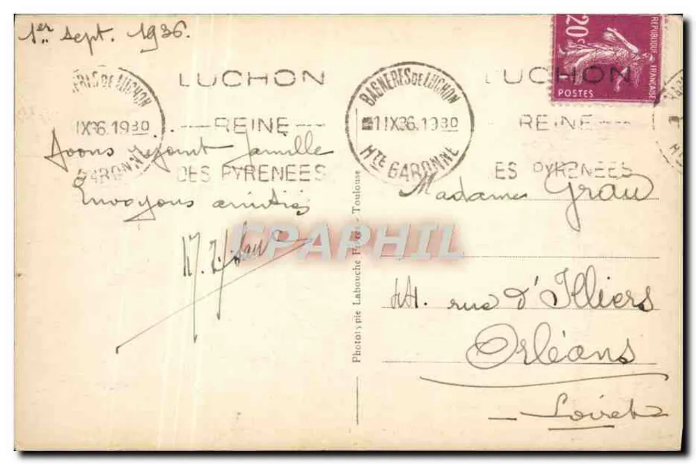 Pirineus Centrais — Luchon - Hospício e Subida de Vénasque — editor Labouche Toulouse, n°17 - Verso