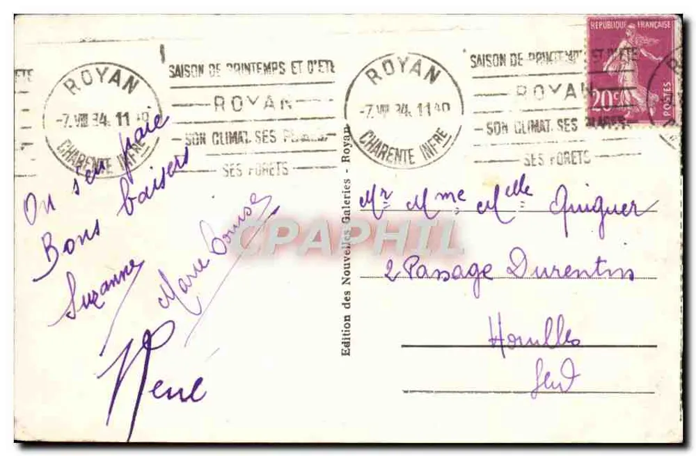 Royan - Os Rochos de Valilières — Edição das Novas Galerias, n°63 - Verso