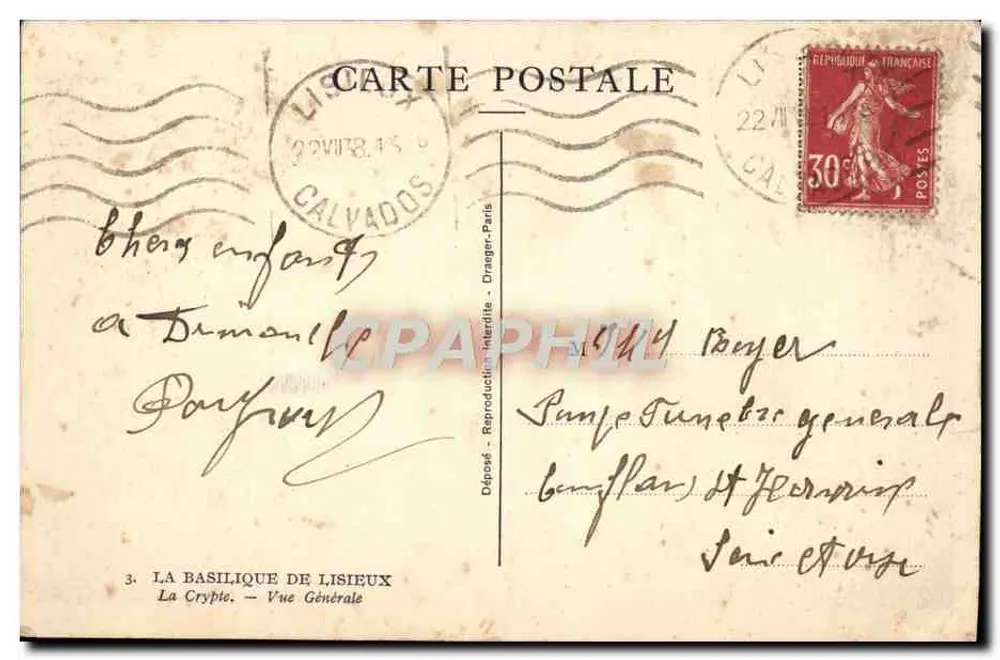 A Basílica de Lisieux — A Cripta — Vista Geral — Drager - Reprodução Proibida - Verso