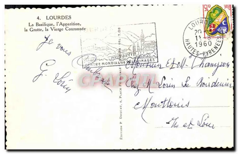 Lourdes — Die Grotte, die Krönung der Jungfrau — Edition P. Doucet, 8, Place des Pèlerinages - Rückseite
