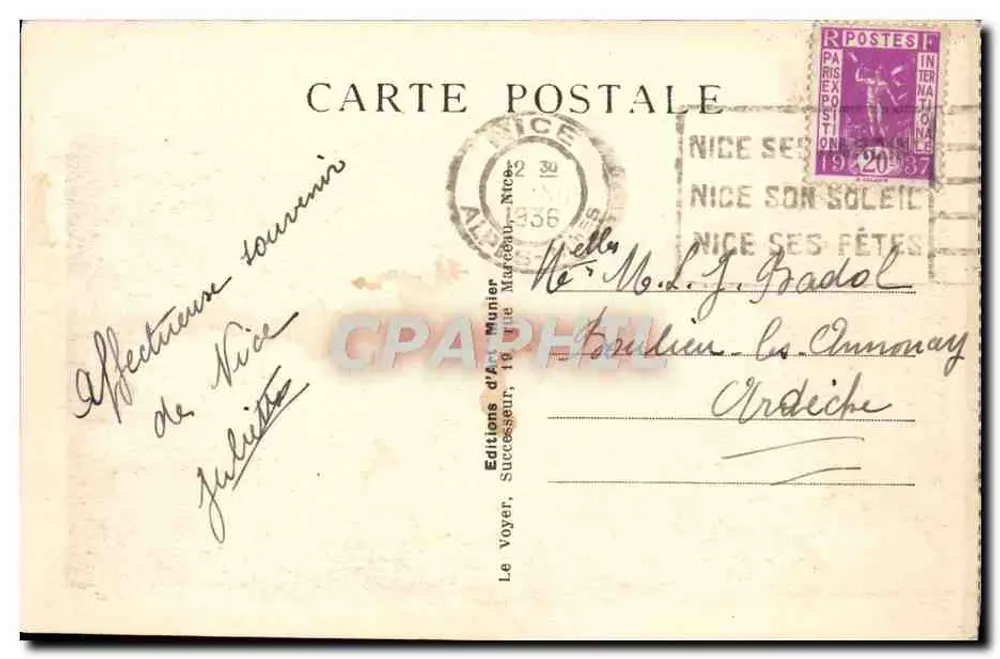 Nice — O jardim Albert Ier — Foto Munier, n°50 - Verso
