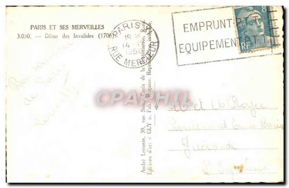 Dôme dos Invalides — Paris — Edições d'art « GUY » - Verso