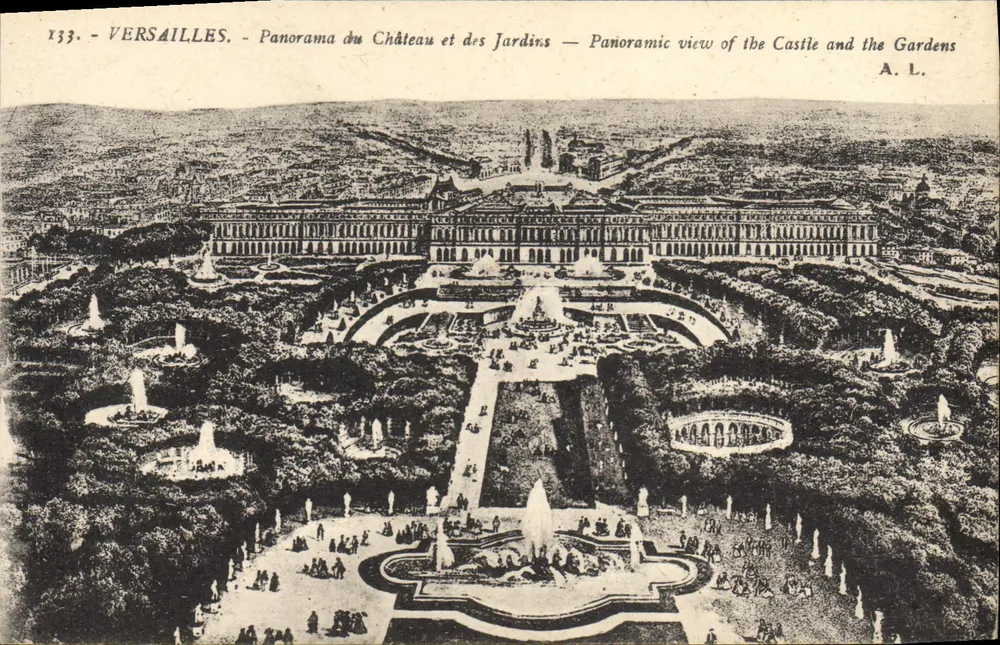 Versailles — Panorama des Schlosses und der Gärten — A.L. - Vorderseite