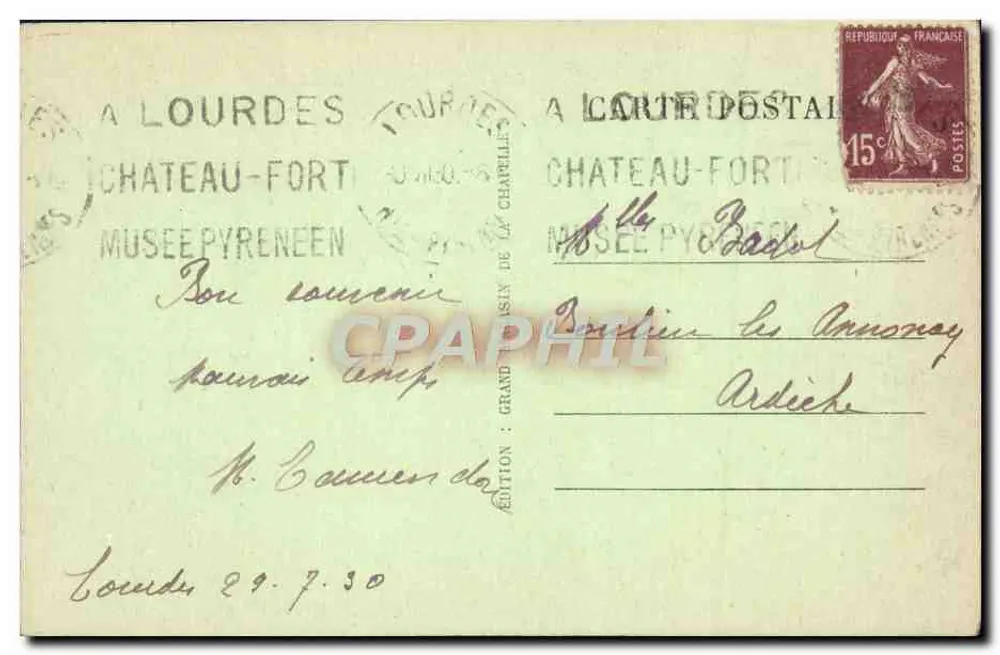 De Lourdes, portez-lui — 123. — Edição Grand Pâtis de la Chaîne - Verso