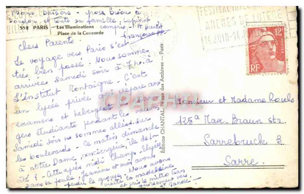 As Iluminações — Praça da Concórdia — Edições Chantal, n°552 - Verso
