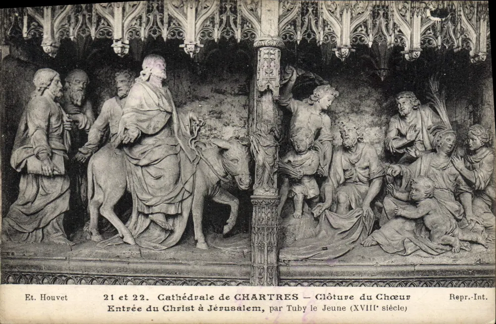 Kathedrale von Chartres — Eintritt des Christus in Jerusalem — Chorabschluss, Werk von Tuby le Jeune (18. Jahrhundert) - Vorderseite