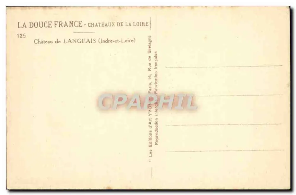Castelo de Langeais — Indre-et-Loire — Éditions d'Art Yvon, Paris - Verso