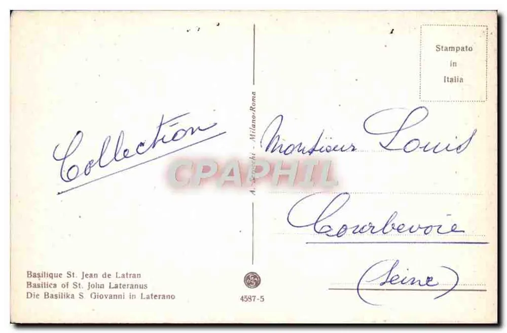 Roma - Basílica de S. Giovanni — Stampa di Milano, n° 4587-5 - Verso