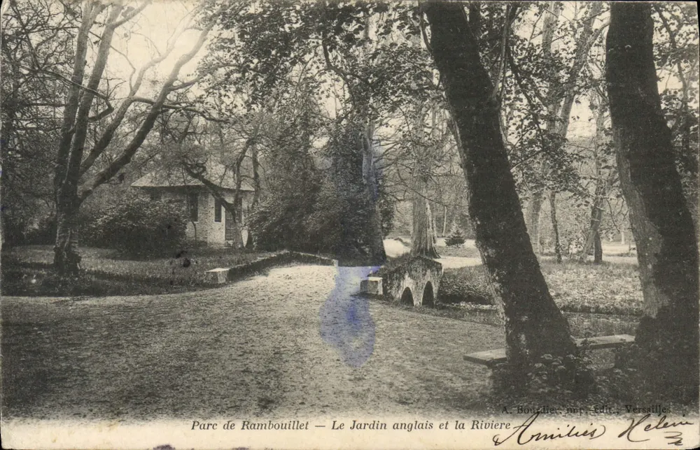 Park von Rambouillet — Der englische Garten und der Fluss — A. Boudiet, Druck. Verlag Versailles - Vorderseite