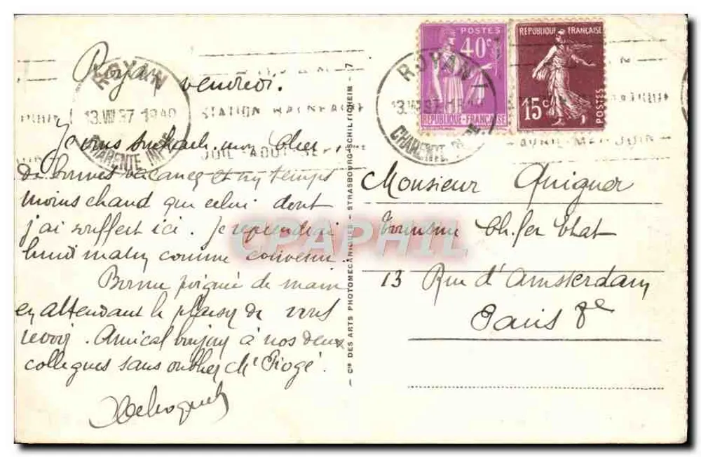 St-Palais-sur-Mer — O Ponte do Diabo — editor C. Des Arts Photographique, n° 114 - Verso