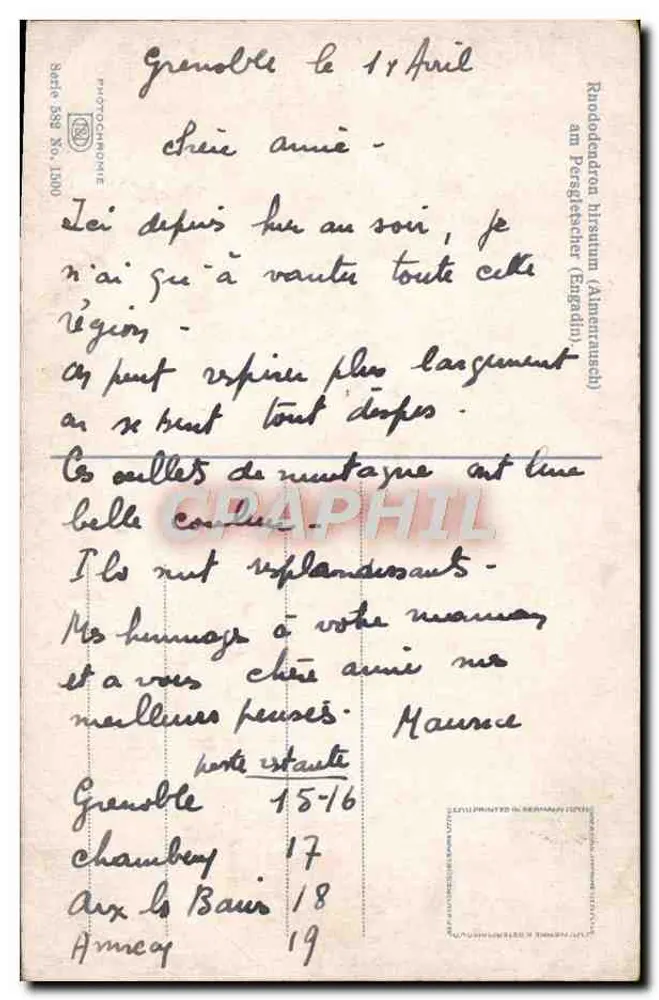 ग्रेनोबल — अल्प डी हुएज़ के ग्लेशियर का दृश्य — फोटोक्रोम, श्रृंखला 358, संख्या 1000 - पीछे