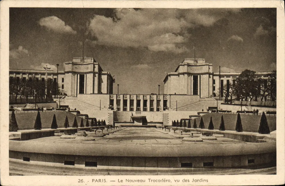 Paris — Der neue Trocadéro, Ansicht aus den Gärten — Edition Jupiter, Nr. 26 - Vorderseite