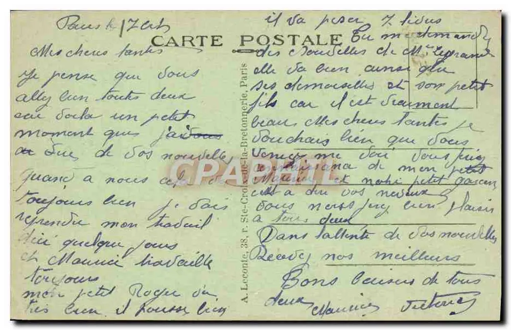 Paris — Grab des Unbekannten Soldaten — A. L. - Rückseite