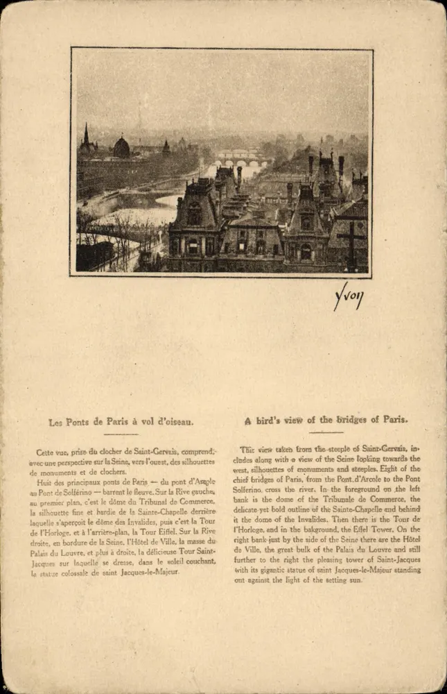 Os Pontes de Paris visto de cima — vista do campanário de Saint-Gervais — Edição de Arte YVON, N° 10 - Frente