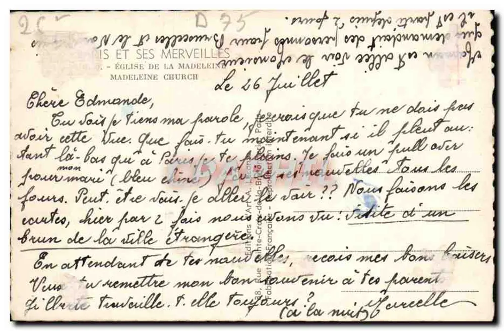 Igreja da Madeleine — Paris — Éditions Arts et Merveilles - Verso