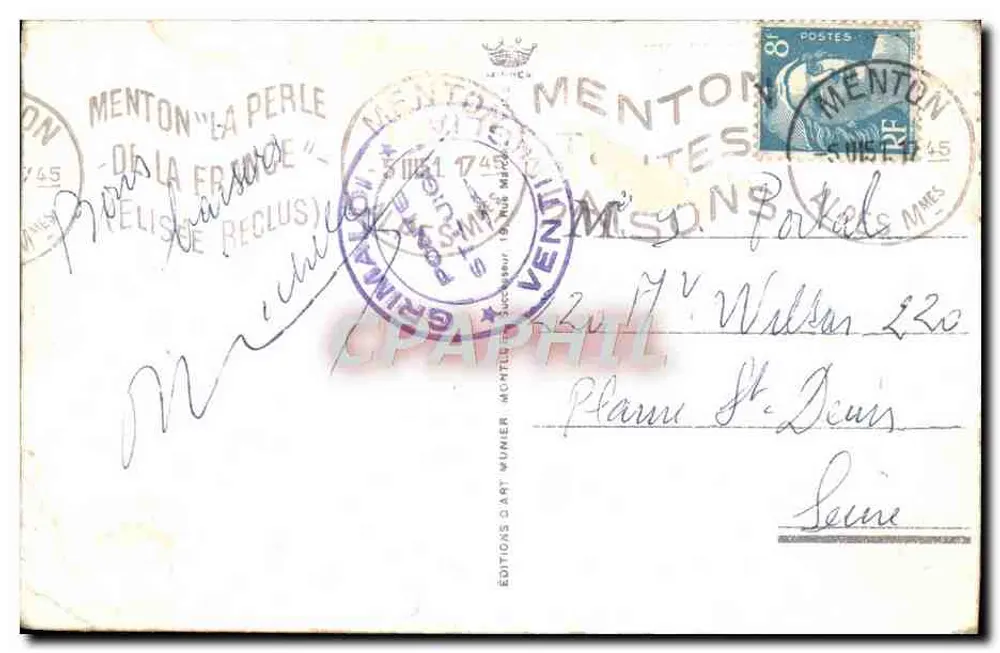 Grimaldi-Ventimiglia — Fronteira italiana — Panorama — Edições Menton - Verso