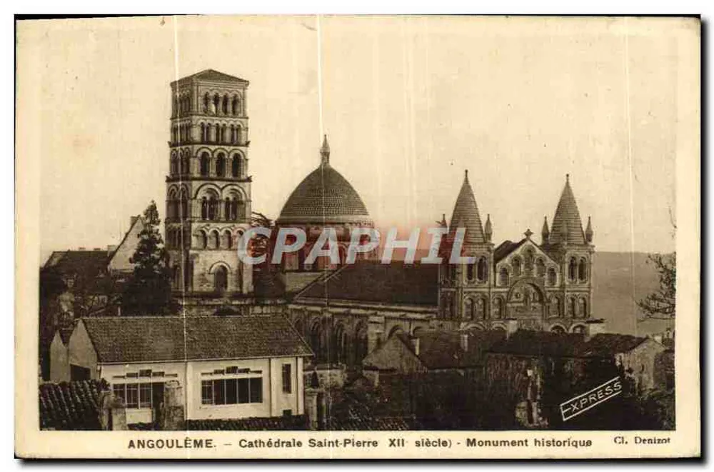 Angoulême — Catedral de São Pedro, XII século — Monumento Histórico — Cl. Denizot - Frente