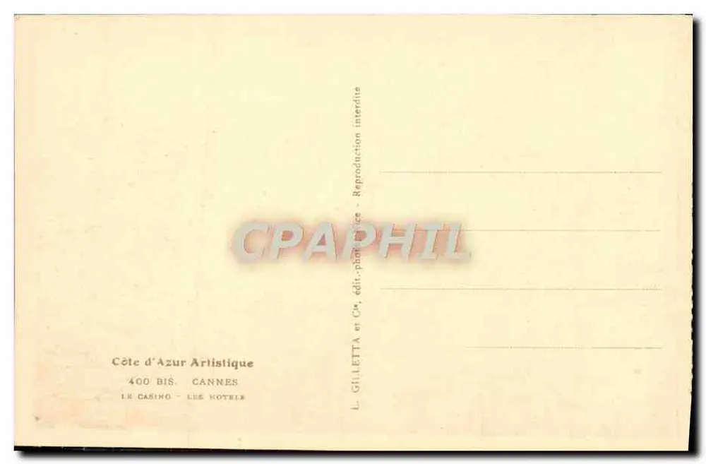 Cannes — Das Casino und Hotels — L. Gilletta, Cannes - Rückseite