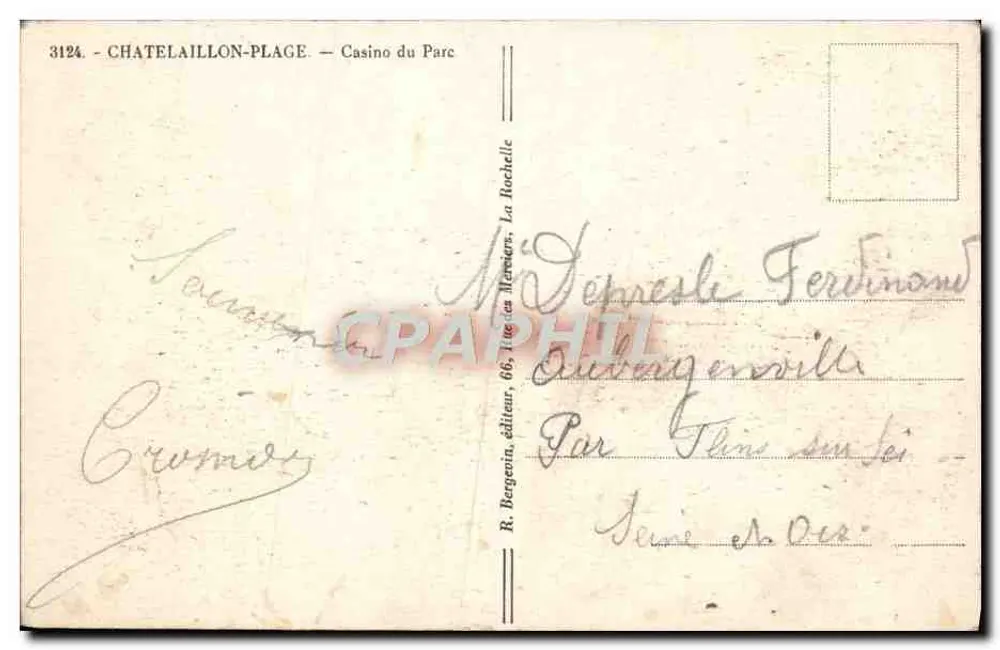 Châtelailly-Plage — Kasyno w Parku — R. Bergeron, La Rochelle - Rewers