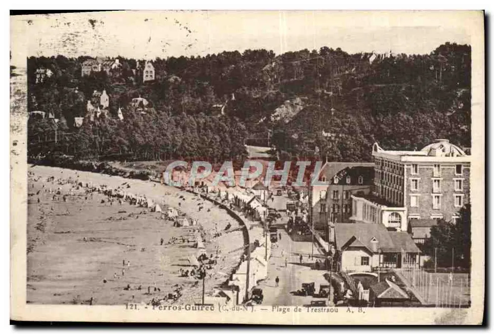 Perros-Guirec (C. du-N.) — Praia de Trestraou — Fototipia A. Bruel, Angers - Frente
