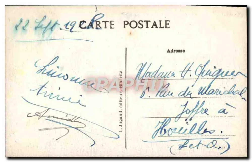 Biarritz — Der Rocher de la Plage und das Casino — L. Jugand, Verlag, Nr. 93 - Rückseite