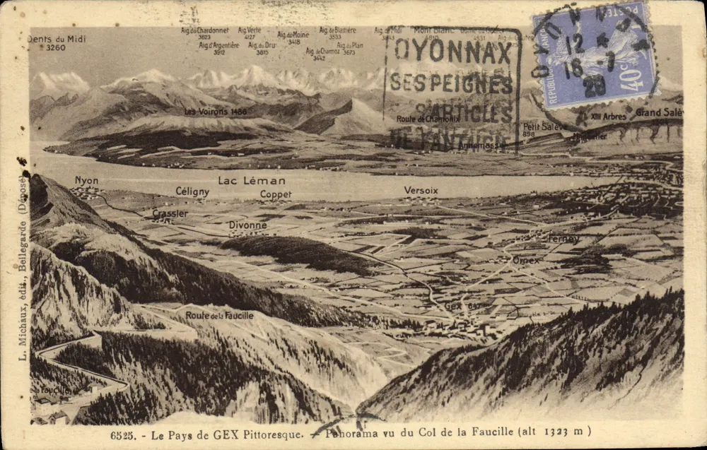 Das malerische Pays de GEX — Panoramablick vom Col de la Faucille (Höhe 1323 m) — L. Michaux, Verlag, Bellegrande (Dixons) - Vorderseite