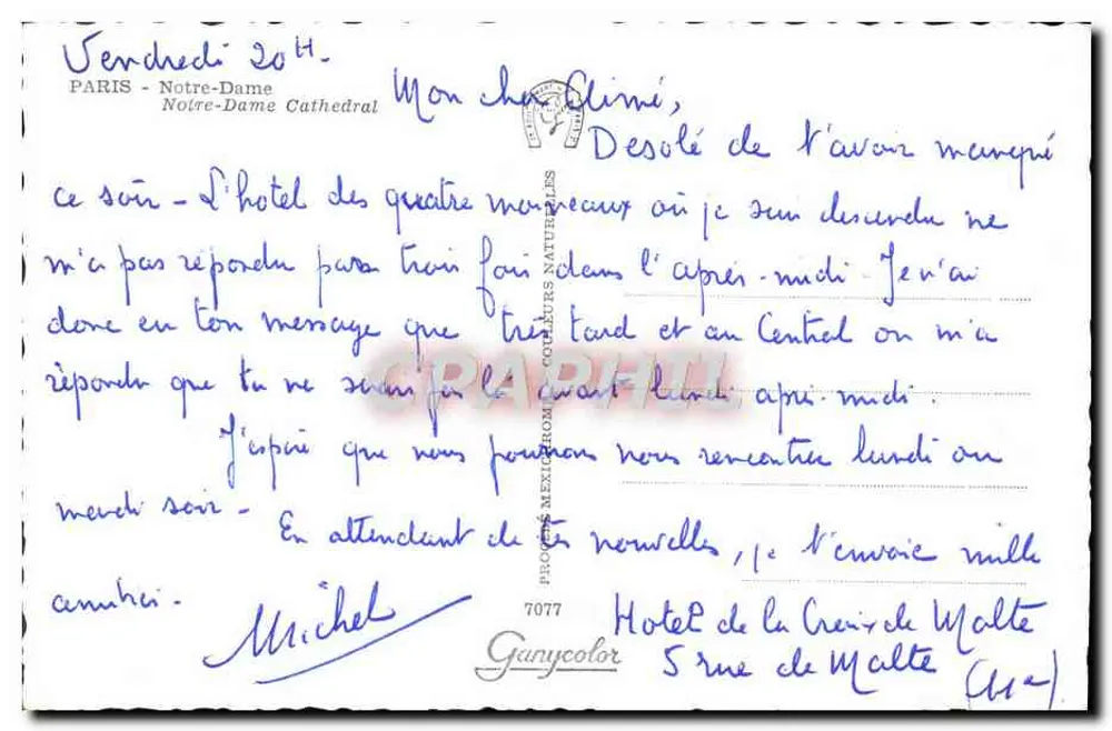 Nossa Senhora de Paris — vista da Seine — editor Ganycolor, n° 7077 - Verso