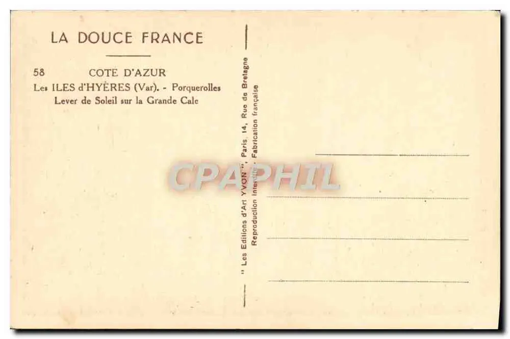 Côte d'Azur — Sonnenaufgang über die Grande Calé — Editions d'Art Yvon - Rückseite