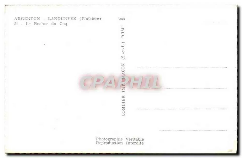 Argenton - Landunvez (Finistère) — O Rocher du Coq — Combiér Imprimeur (S.-et-L.) - Verso